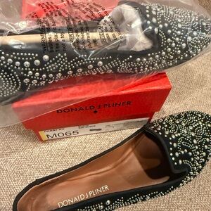 Donald J. Pliner Black and Silver Studded Loafers